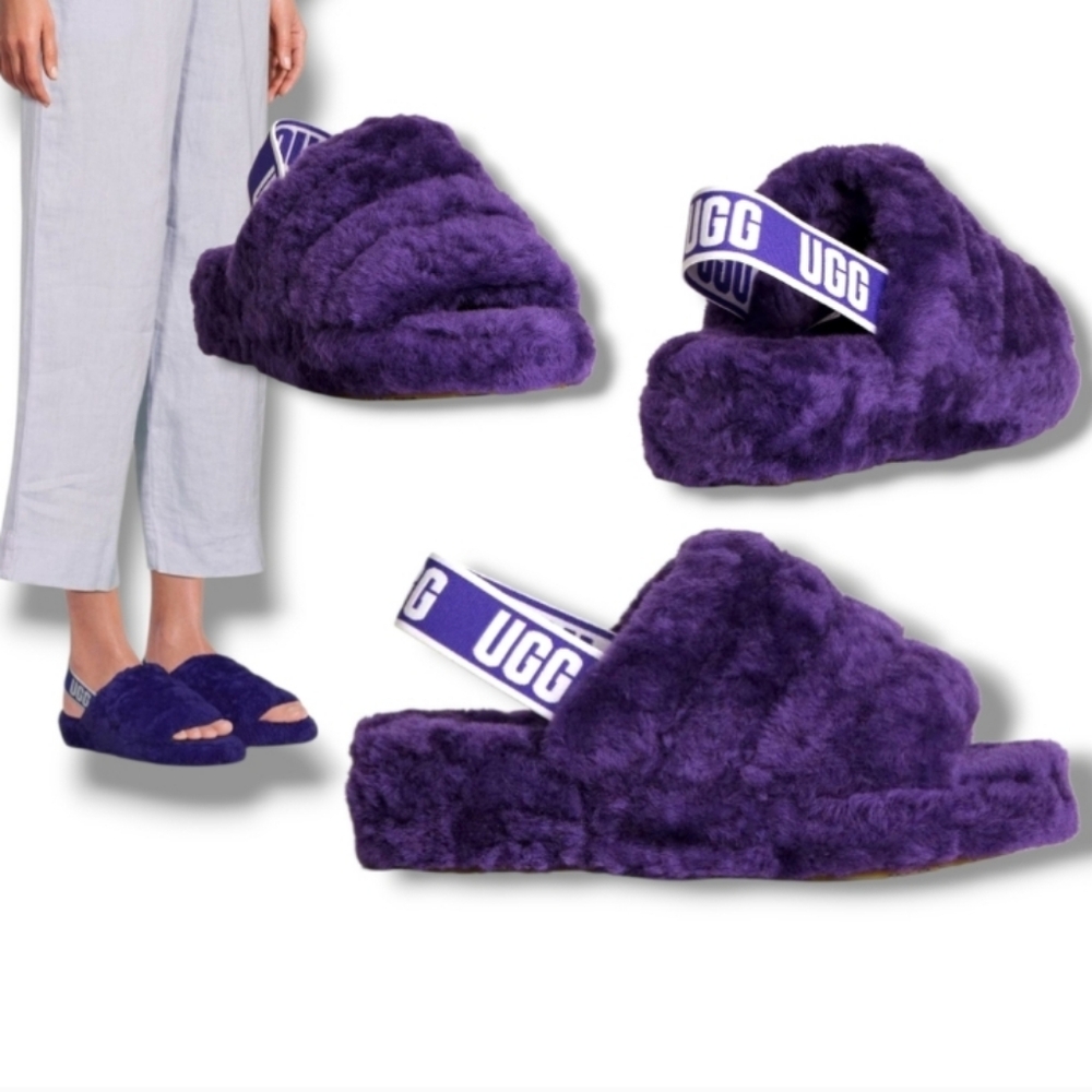 NWOB UGG Royal Blue Fluffy Slide Slippers Sandals For Women In Size 6